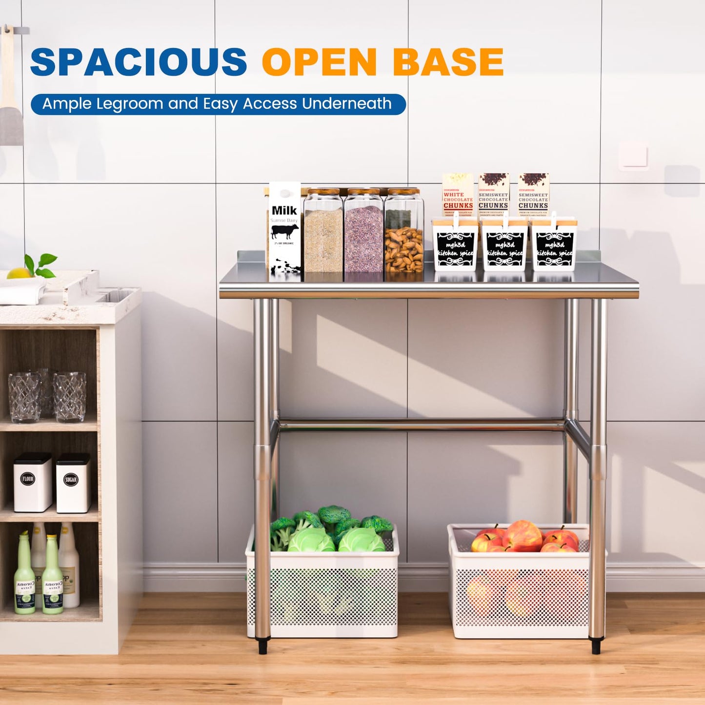 Chingoo Open Base Stainless Steel Work Table 30x36 Inch with Backsplash, Heavy-Duty Prep Table for Commercial Restaurant, Kitchen, Bakery, or Garage