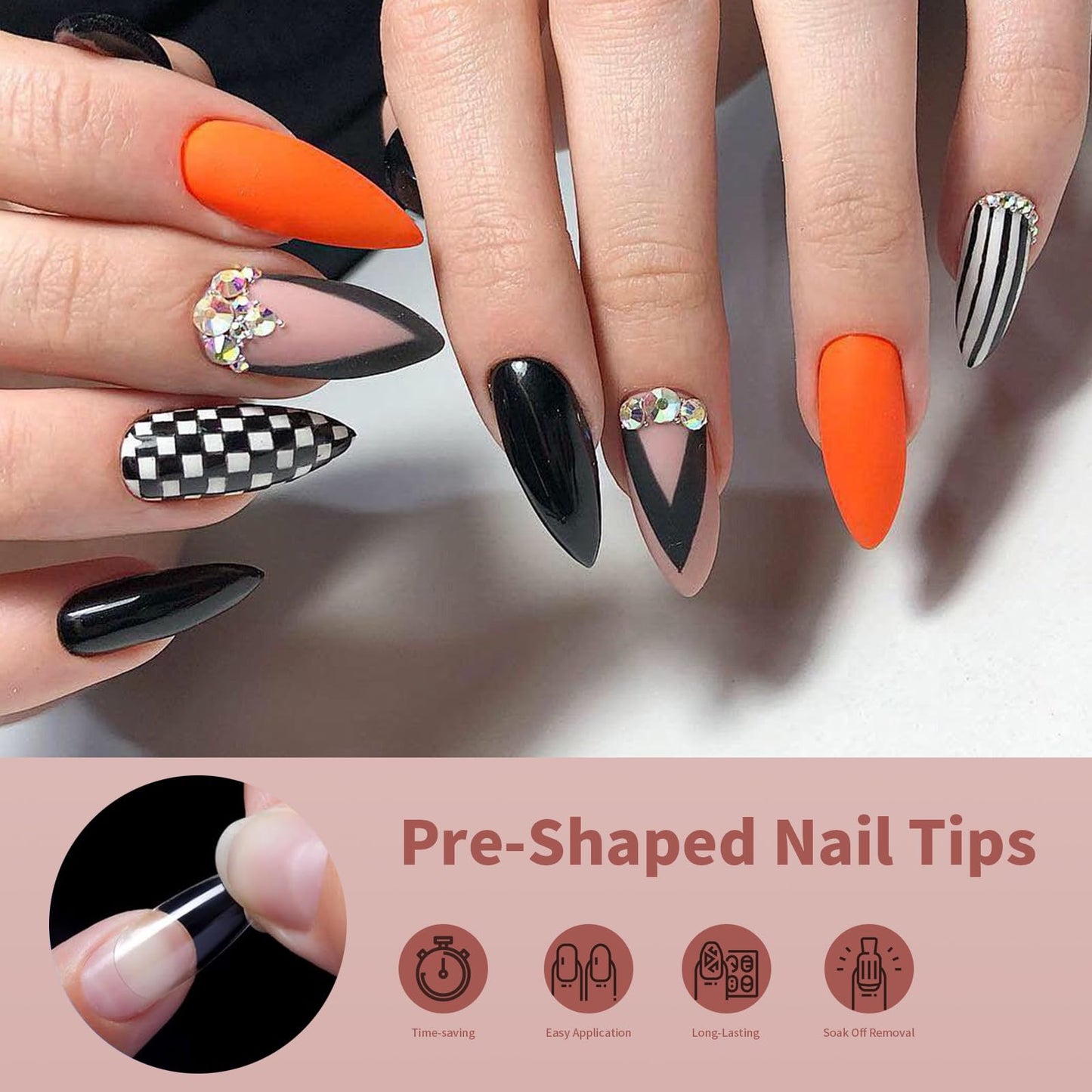 Cycullinyt 600pcs Sculpted Medium Stiletto Soft Gel Nail Tips, Professional False Nail Tips with Box - 14 Sizes Full Cover Clear Acrylic Press On Fake Nails for Extension Manicure Salon DIY at Home