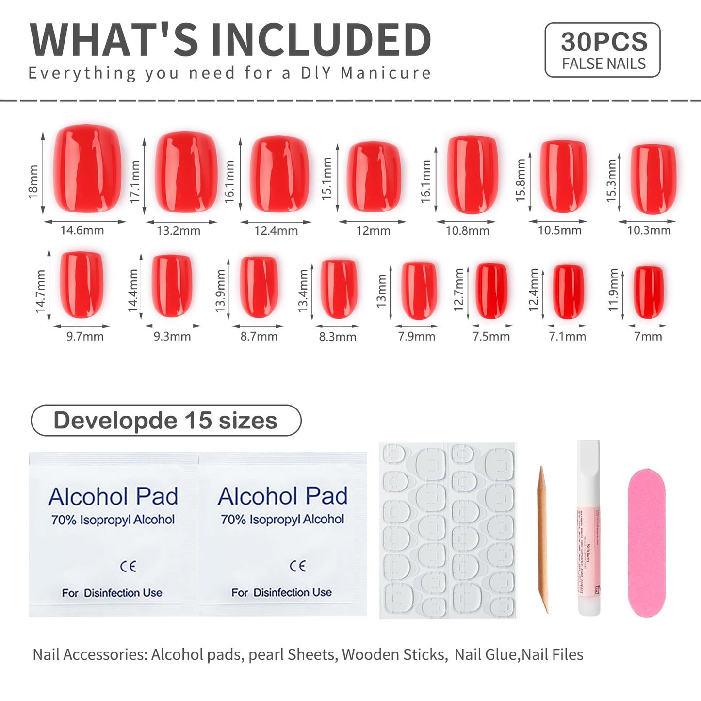 Mivota Press on Nails Short Square, True Red Fake Nails Kit, Fashion Glossy Acrylic Press On Nails, Natural Stick on Nails, Thick Reusable Glue on Nails Short Fake Nails for Women, 30Pcs
