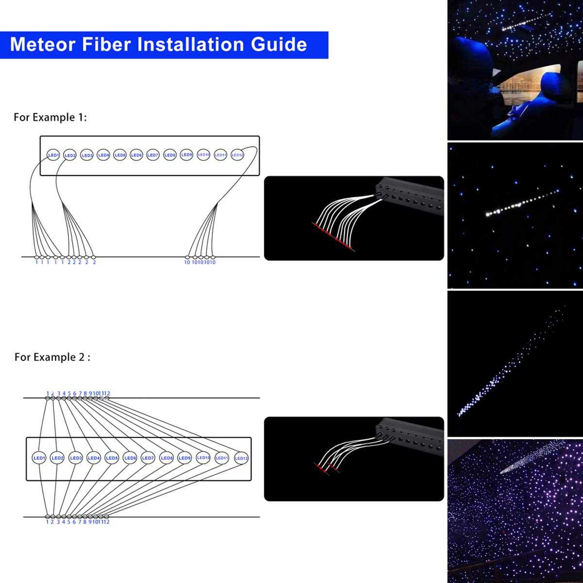 AKEPO 16W 550pcs 13.1ft/4m 0.03in Fiber Optic Starlights Headliner Kit with Meteor, Shooting Star Car Home Use APP/Remote Control Music Sync Fiber Optic Lights Kit