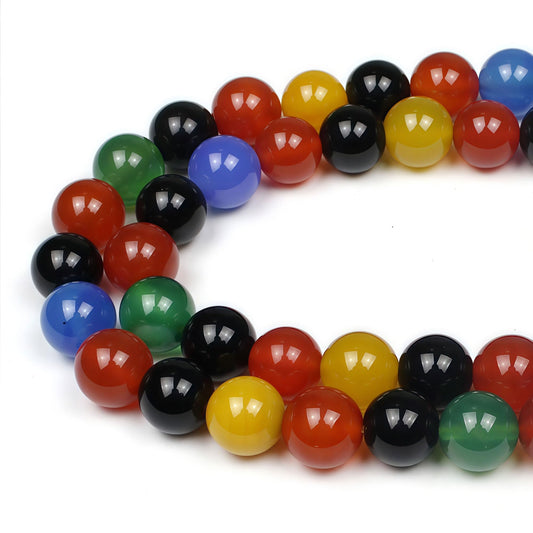 MJDCB AAA Natural Multicolor Agate Beads Round Colorful Stone Energy Healing Beads for DIY Necklace Bracelat Jewelry Making Strand 15" (8mm)