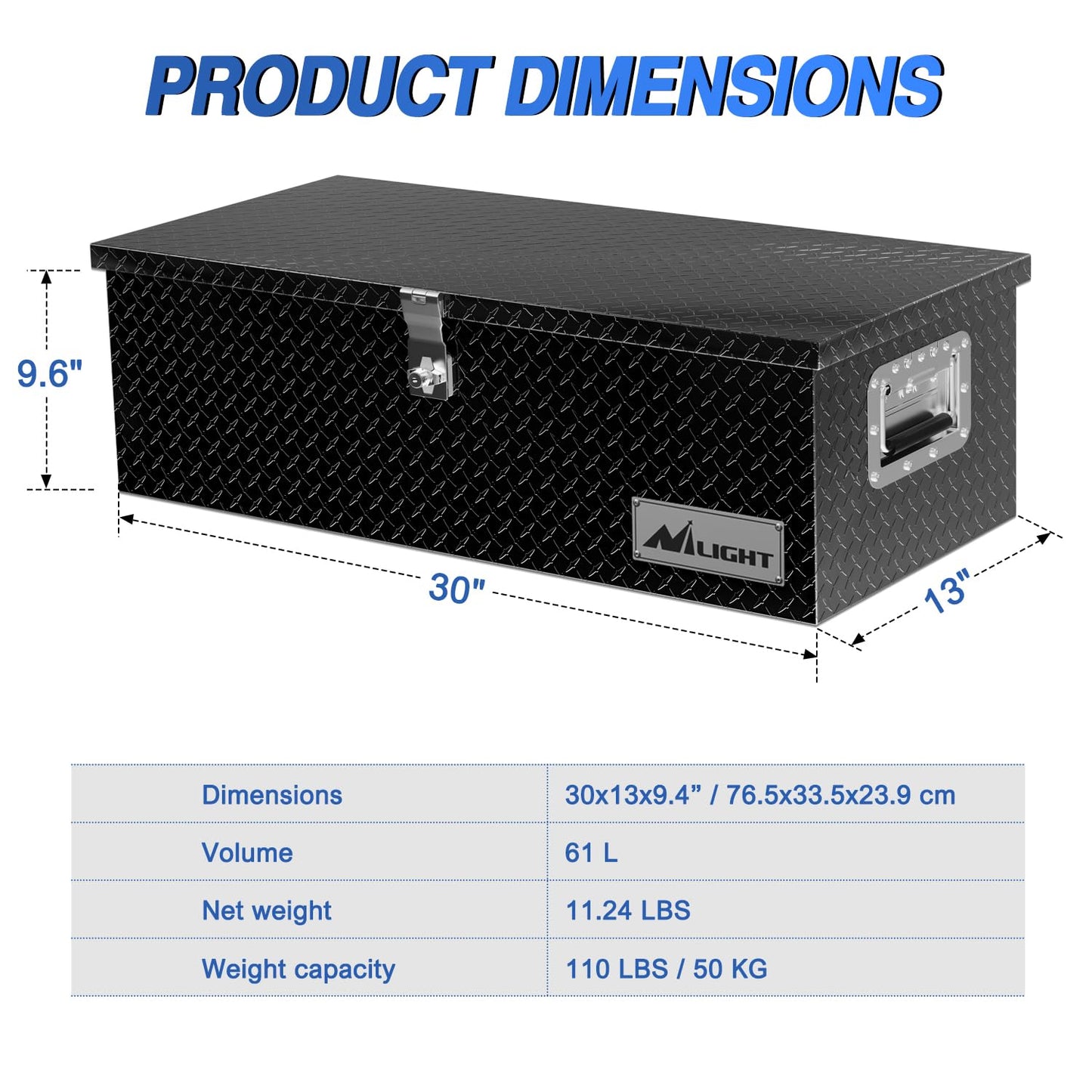 Nilight 30 Inch Truck Tool Box Heavy Duty Aluminum Diamond Plate Truck Bed Toolboxes 30''X13''X9.6'' Waterproof Pick-Up Storage Tool Boxes for Bed of Truck RV Trailer with Side Handle Lock Keys, Black