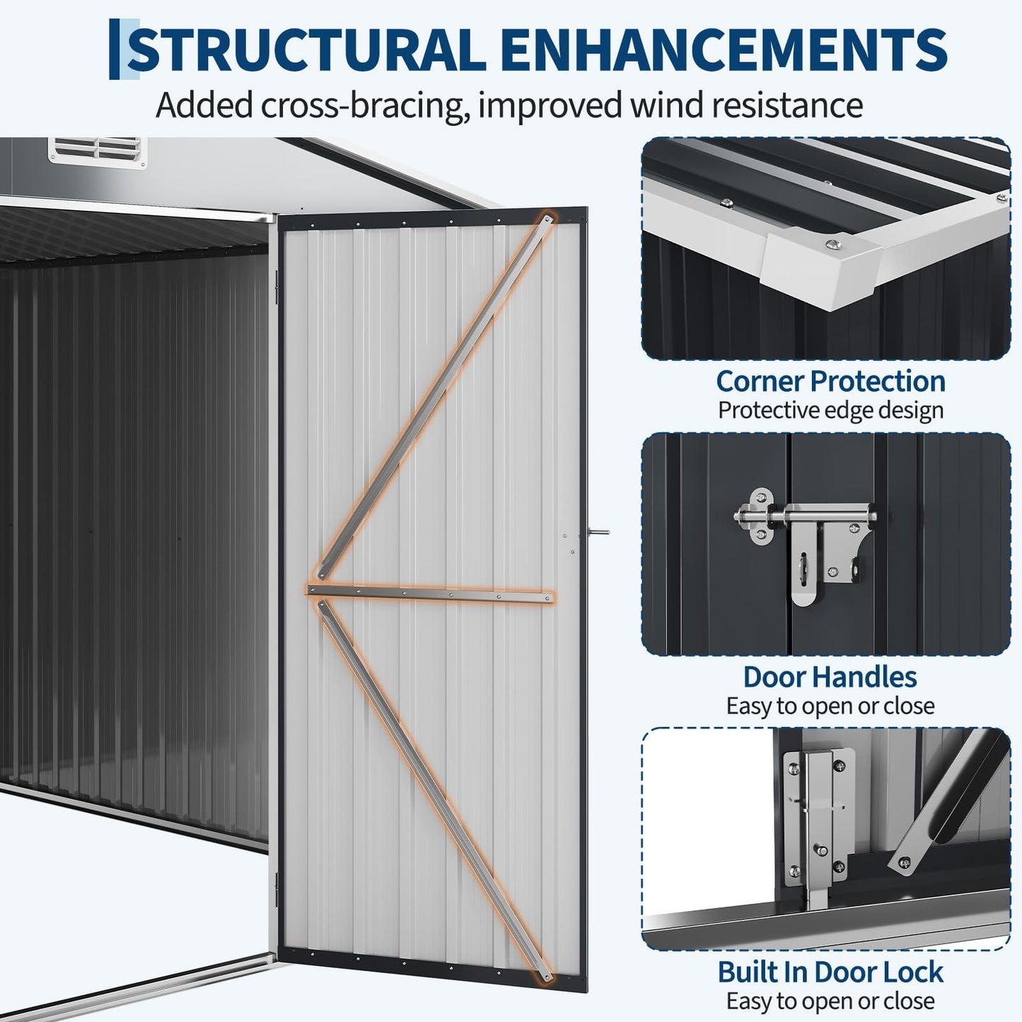 8x8 FT Metal Storage Shed, Outdoor Garden Tool Shed with Lockable Door and Air Vents, Steel Utility Storage for Backyard, Yard, Patio, Bike, Lawn Mower, Equipment