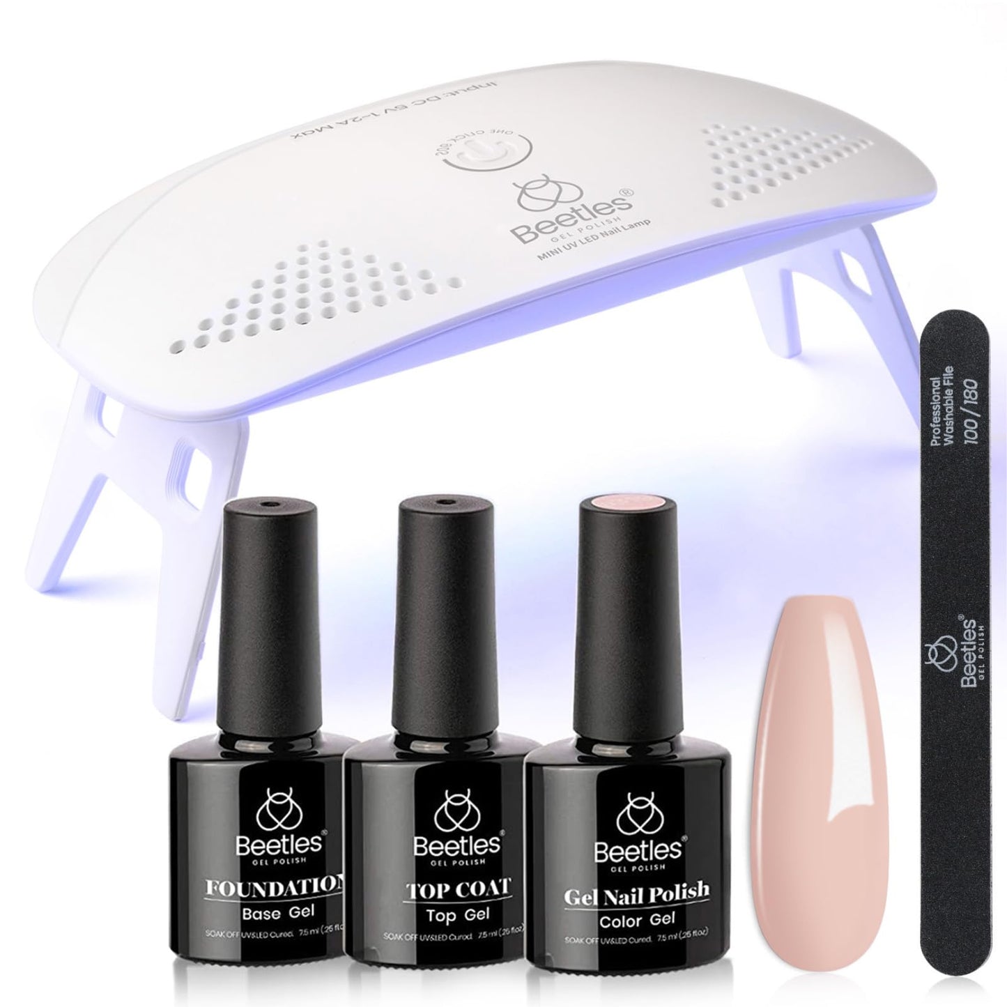 Beetles Nude Gel Nail Polish Kit with UV LED Light and Base Top Coat Starter Kit, Soak Off Popular Nude Gel Polish Set with Nail Lamp Nail File for DIY Home Manicure Gifts for women Girls