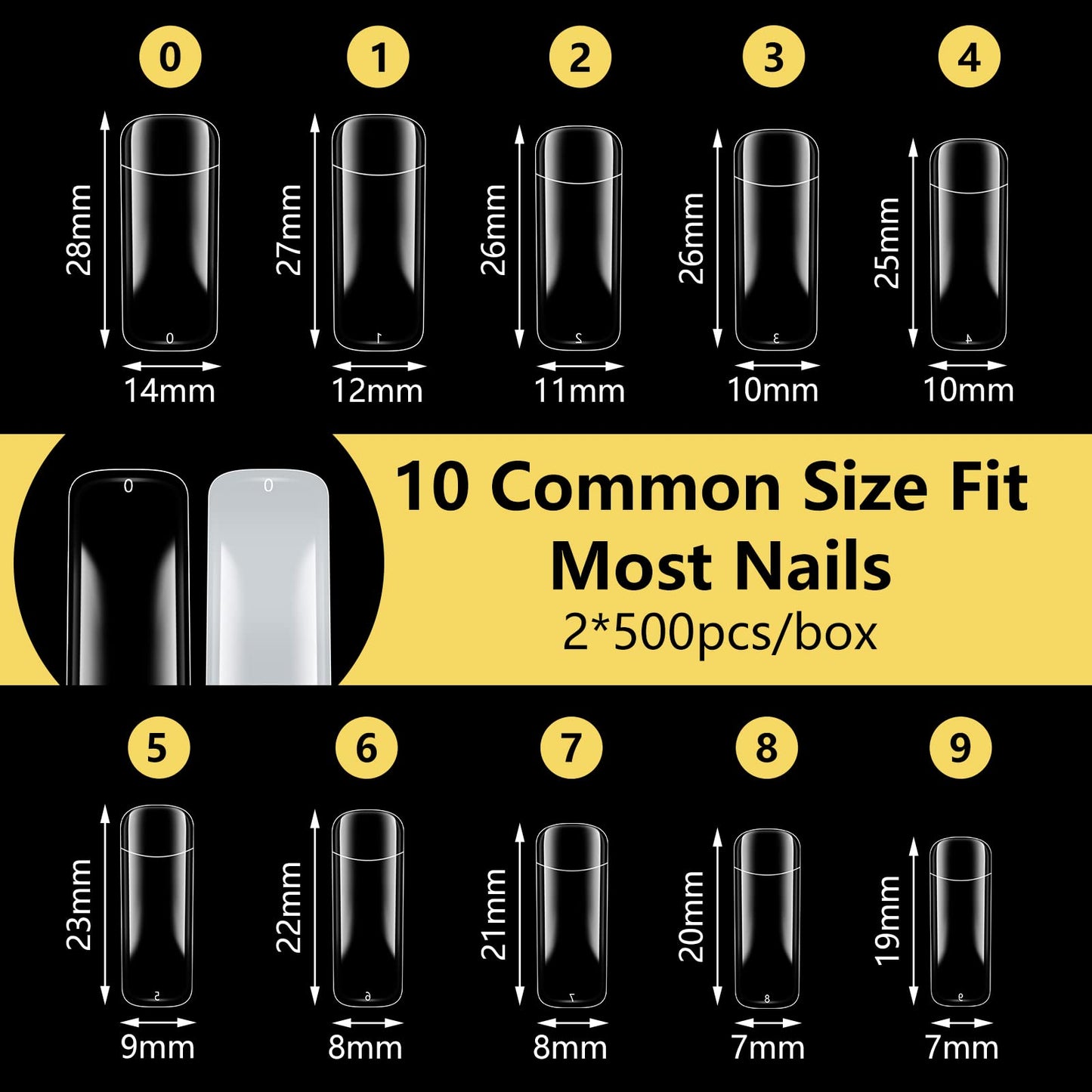 1000PCS Square Nail Tips for Acrylic Nails Professional, Fake Clear Natural Acrylic Short Square French Artificial False Tips Half Cover for Manicure Salon Home