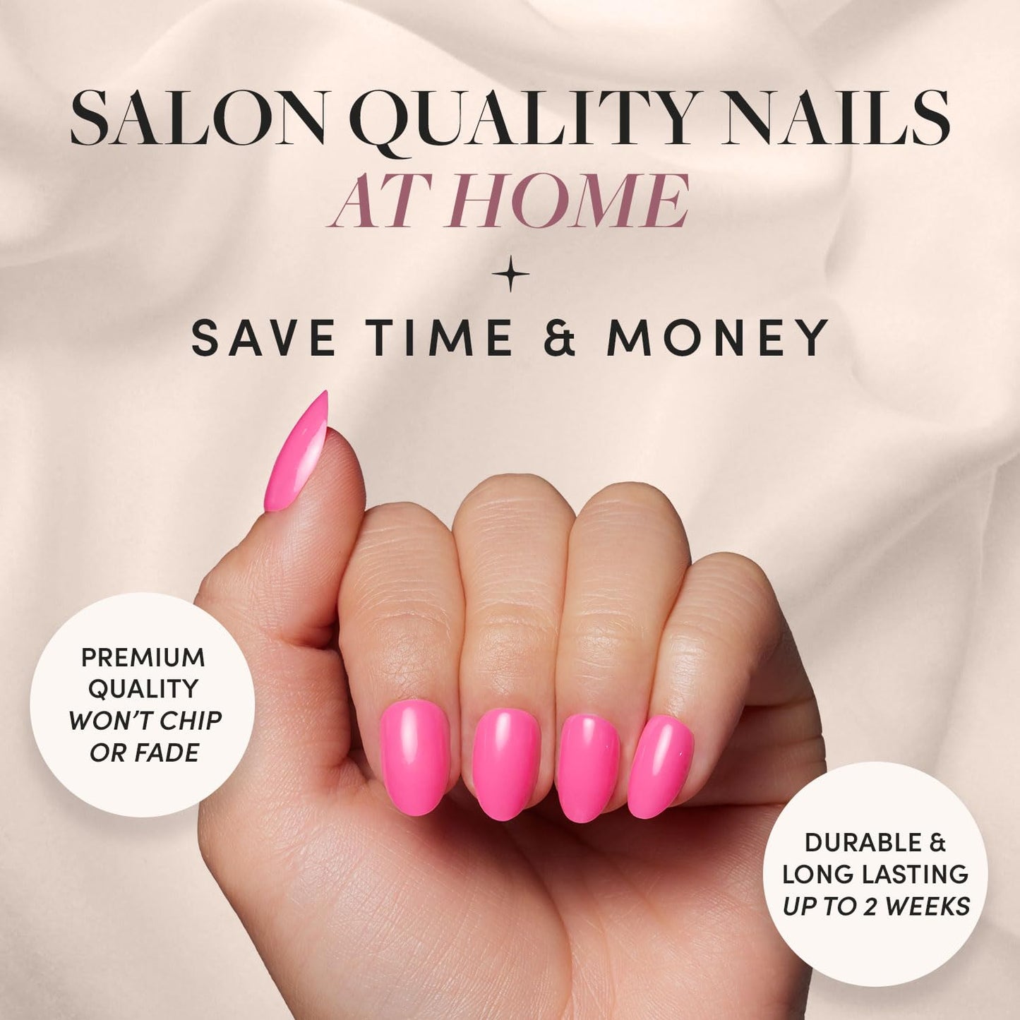 Glamnetic Press-On Nails - Hot Pink | Super Strong Brush On Nail Glue & Nail Adhesive Tabs | Neon Pink Short Oval Fake Nails | 15 Sizes - 30 Nail Kit with Glue & Nail Tabs