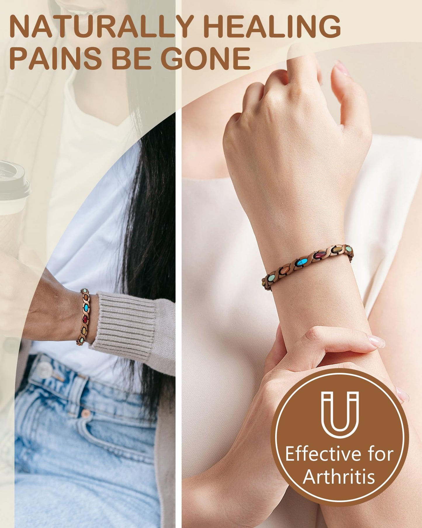 Feraco Pure Copper Bracelets for Women, Ultra Strength Magnetic Bracelet with 3800 Gauss Magnets & Natural Turquoise & Stones, Adjustable, Jewelry Gift (Infinite)