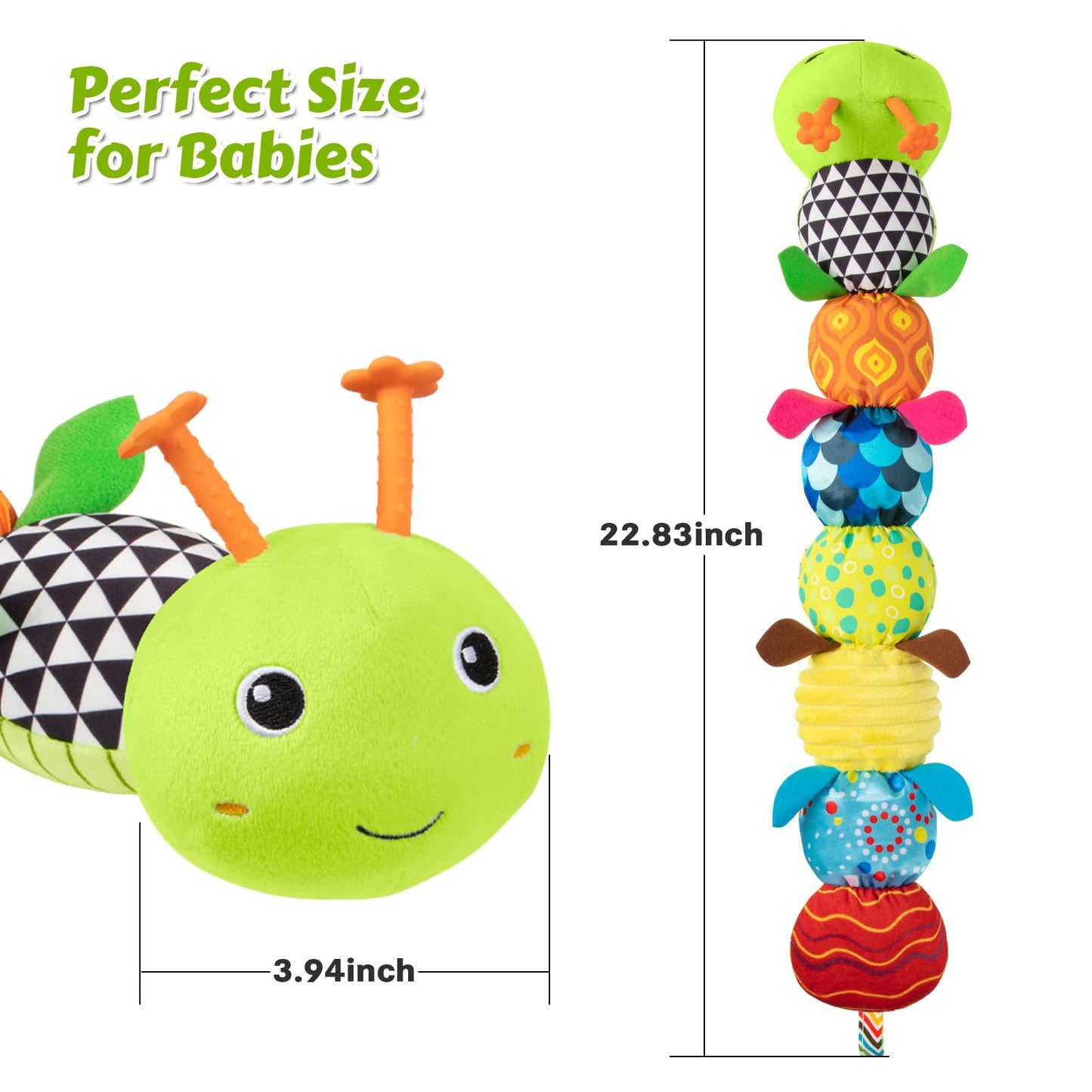 Baby Toys Musical Caterpillar, Infant Stuffed Animal for 0-6 6-12 Months with Crinkle and Rattles, Tummy Time Sensory Toys Newborn Boys Girls Gifts 0 3 6 9 12 Months - Green