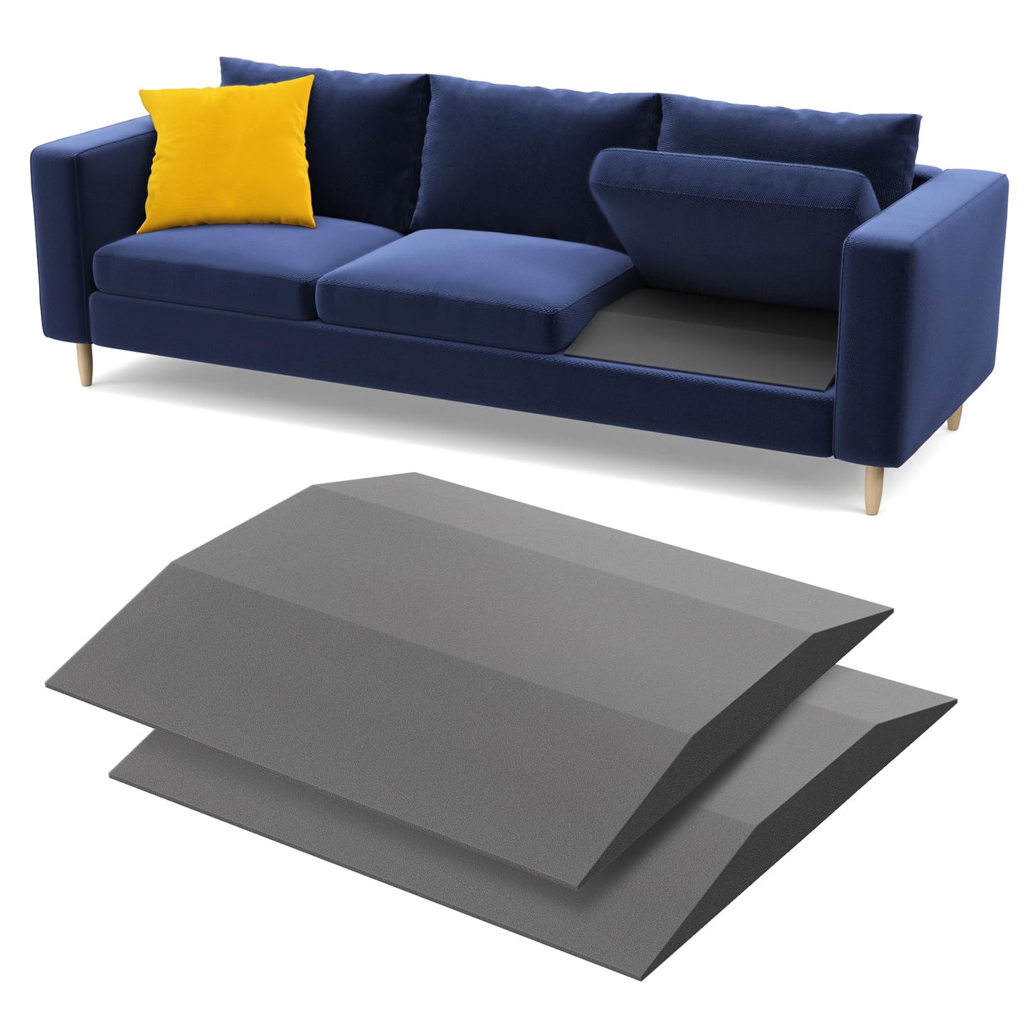 Sellmazon Couch Cushion Support for Sagging Seat - 20" x 20" High-Density Trapezoid 35D Foam Sofa Cushion Supports, Couch Supporter for Under The Cushions, Grey Set of 2