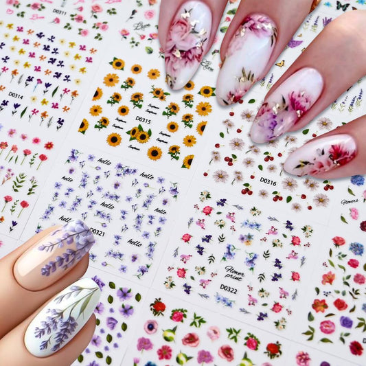 30 Sheets Flowers Nail Art Stickers Colorful Floral Butterfly Nail Stickers 3D Self Adhesive Cute Daisy Flower Nail Decals Spring Nail Supplies Nail Art Design Decoration Accessories for Women Girls