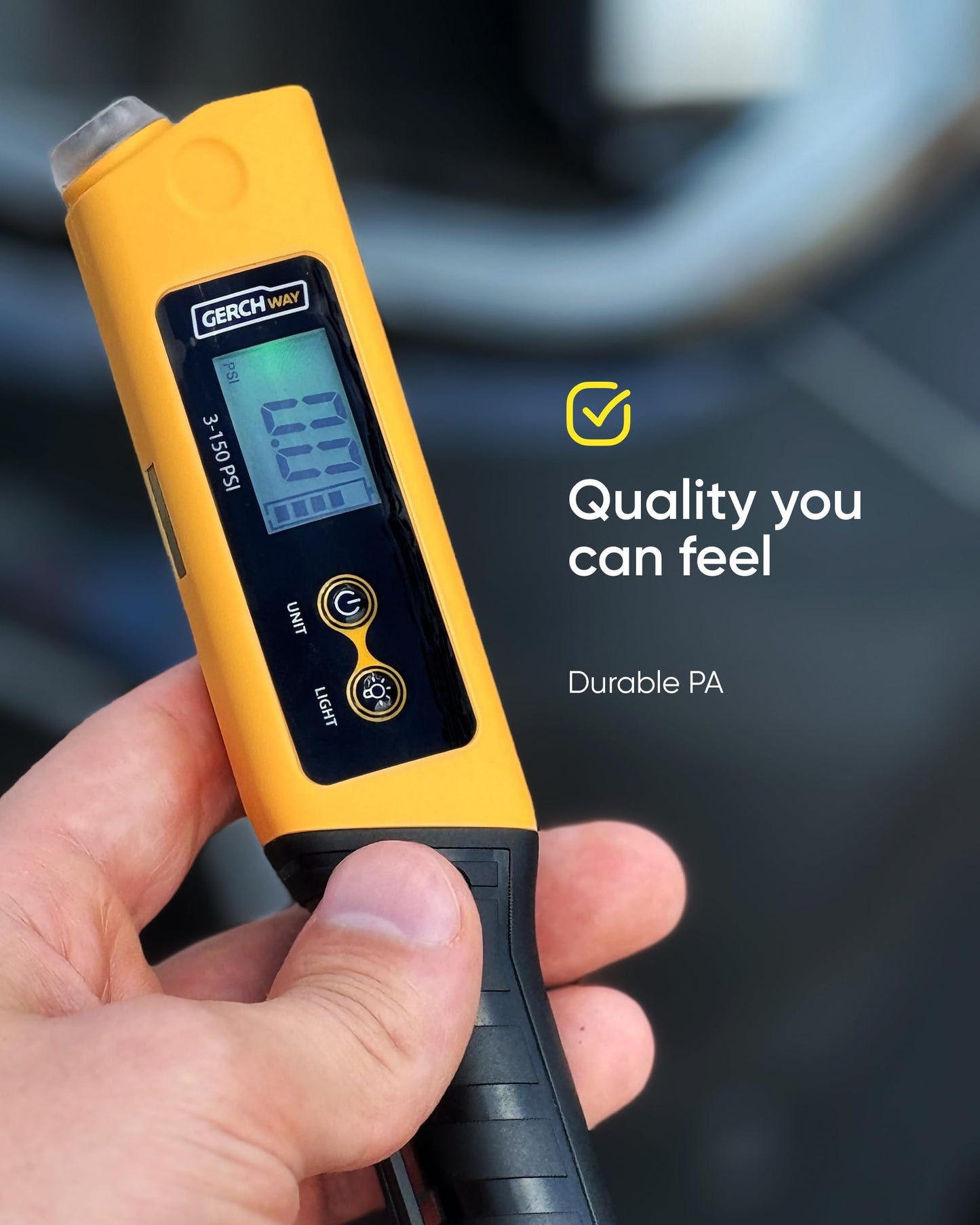 Rechargeable Digital Tire Pressure Gauge with LED Work Light, 150 PSI ±1% Accuracy, Compact 2-in-1 Air Gauge for Cars, Motorcycles, Bicycles and RVs