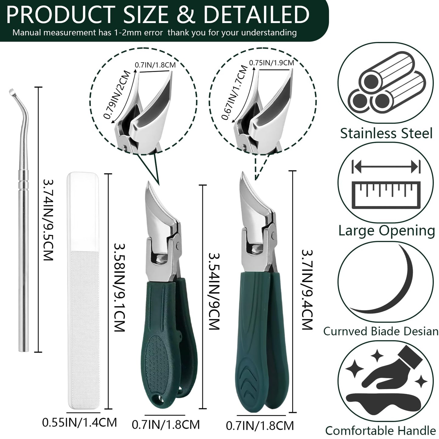 Eagle Beak Beveled Nail Clippers,4PCS Angled Nail Clipper Set,Long Handle Wide Jaw Opening Anti-Splash Slanted Nail Clipper,Fingernail and Curved Toenail Clippers for Ingrown&Thick Nails for Men Women