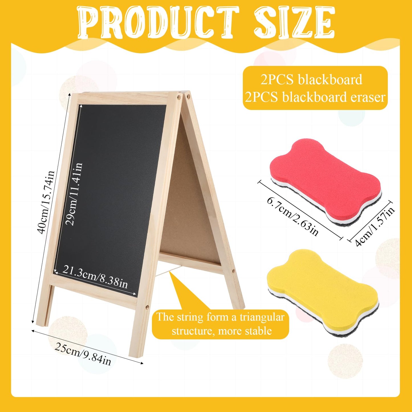 2 Pcs Chalkboard Easel, with 2 Erasers, 15.7x9.8 in Tabletop Stand Chalkboards, Double-Sided A Frame Chalkboard Sign, Tabletop Menu Wooden Board, for Menu, Kitchen, Restaurant, Bar, Wedding, Home Dec