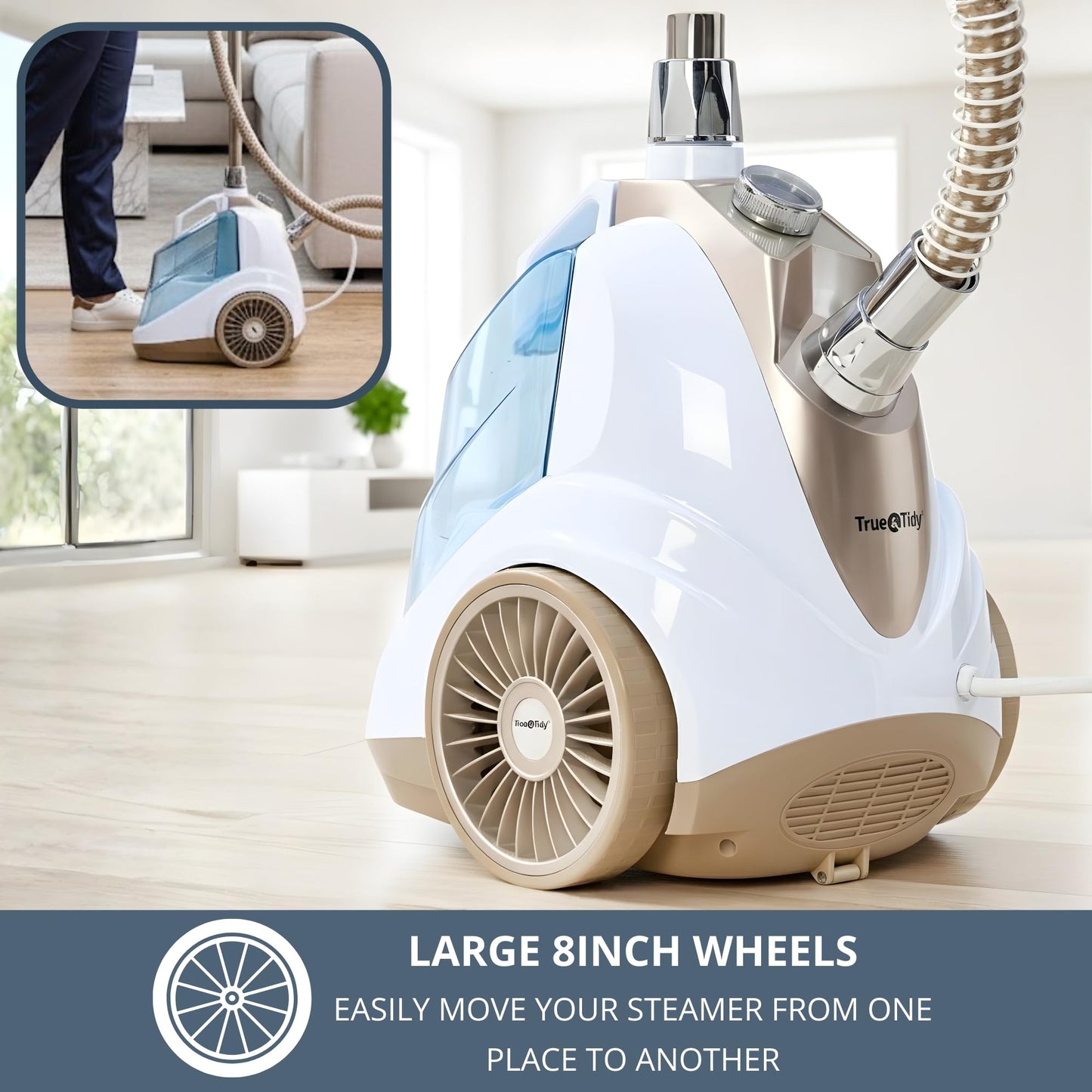 True & Tidy Luxury Standing Garment Steamer with 10 Steam Settings, Smart Auto Shut-Off 1800 Watt Powerful Clothes Steamer, Fast Heat Up, Wrinkle Removal for Home and Business Use