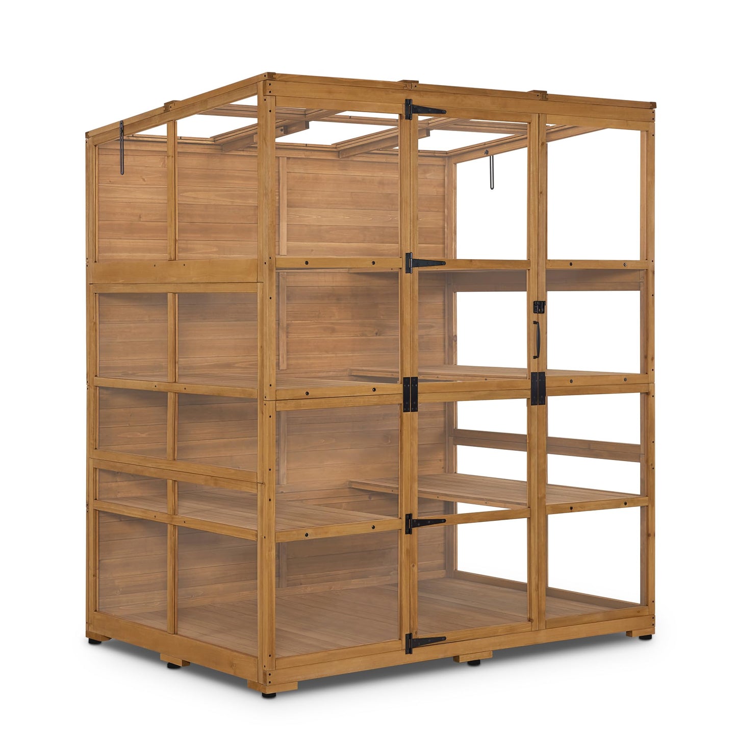 Macrout Wooden Walk-in Greenhouse with Acrylic Panels, Large Greenhouse Outdoor with Openable Roof Vents with Lockable Door, G976