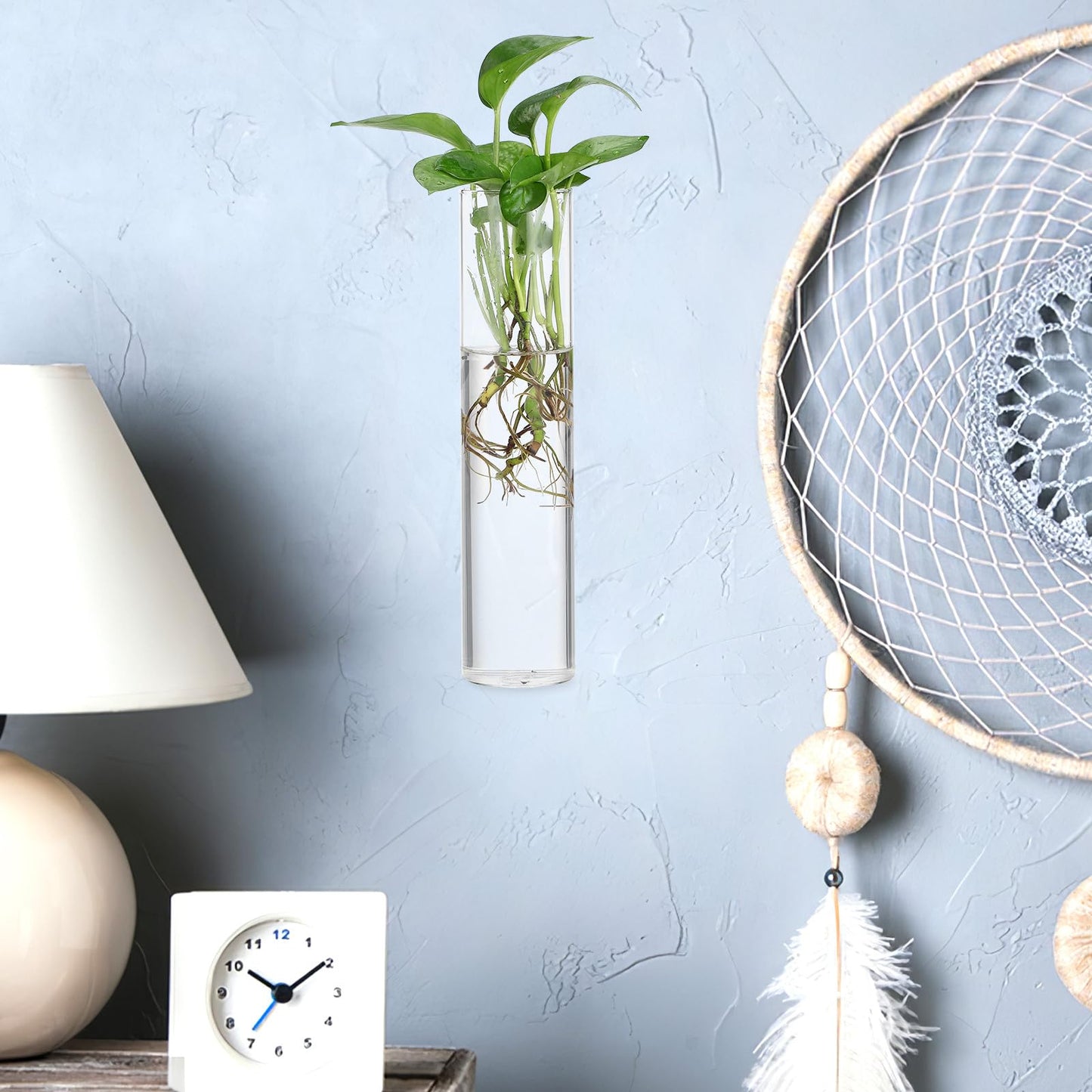 GLEAVI Wall Mounted Flower Vase Set 2pcs Large Cylinder Glass Tubes Hanging Wall Planter for Indoor Plants Home Décor Terrarium Holder
