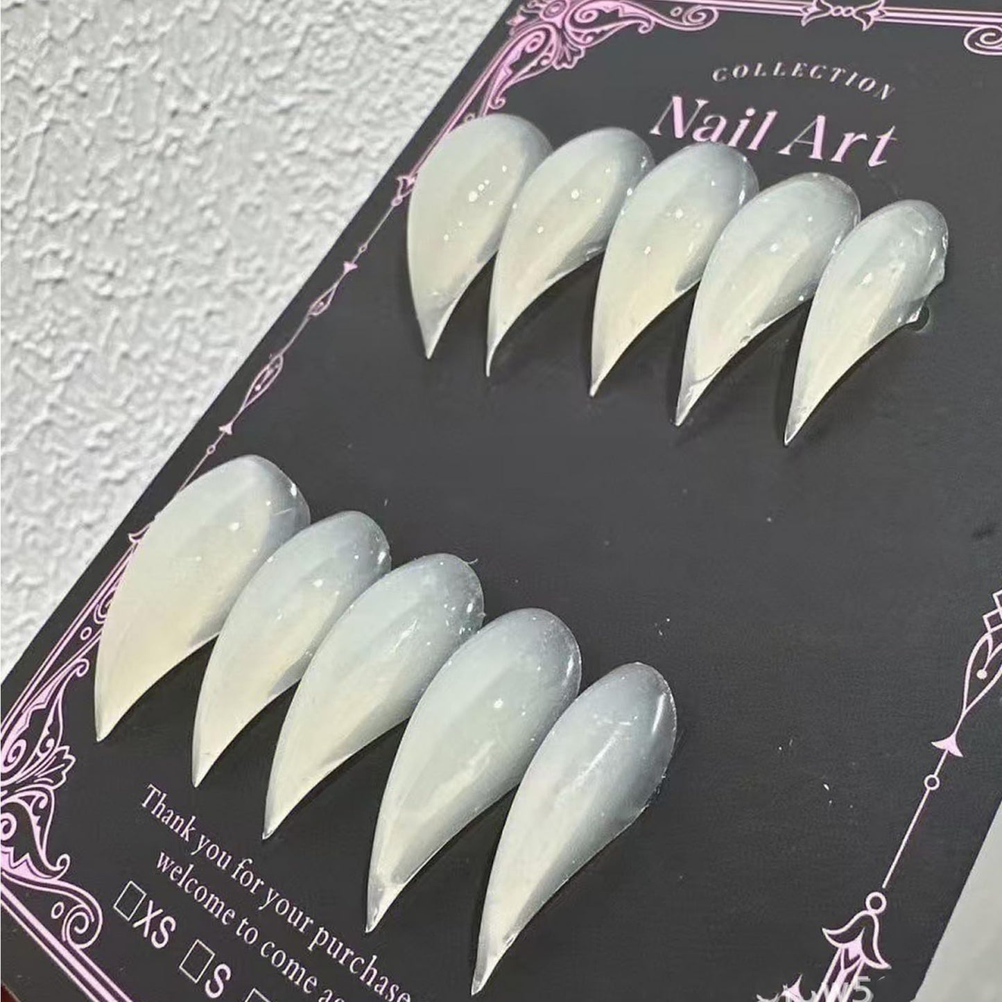 Handmade Press on Nails Medium Curved Stiletto Nail White Thick Acrylic Fake Nails Bright False Nails with 3D Eagle Hawk Curve Sculptural Designs Cat Claws Sturdy Nail Art Claw Nail 10Pcs(M)