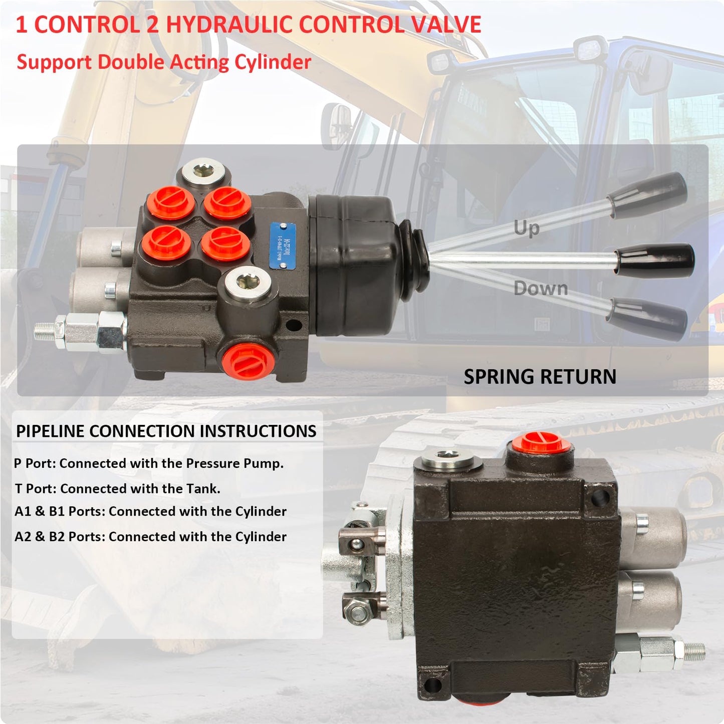 INPANOLS Hydraulic Control Valve with Joystick, 2 Spool 11GPM Hydraulic Directional Valve for Log Splitters, Tractors Loaders