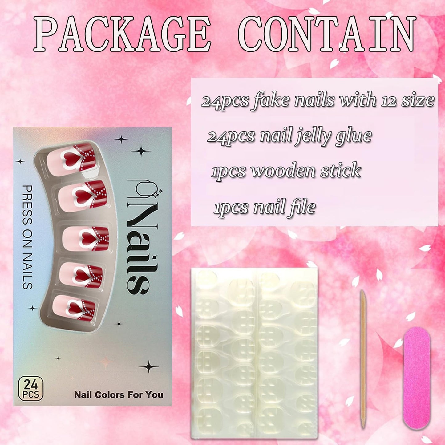 FIEONCIY Press on Nails Short Square Glossy Full Cover Acrylic Short Square False Nails with Heart Designs Artificial Square Fake Nails Glue ons Fingernails for Women Girls(YS499)