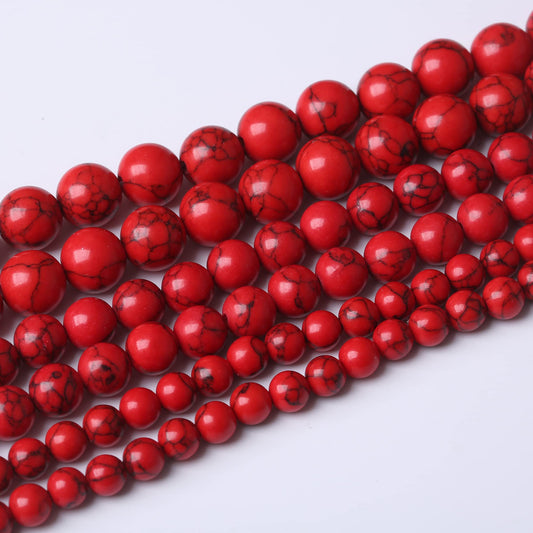 10MM Red Turquoise Round Loose Beads Natural Gem Beads Crystal Energy Stone Beads for Jewelry Making DIY Bracelet Necklace