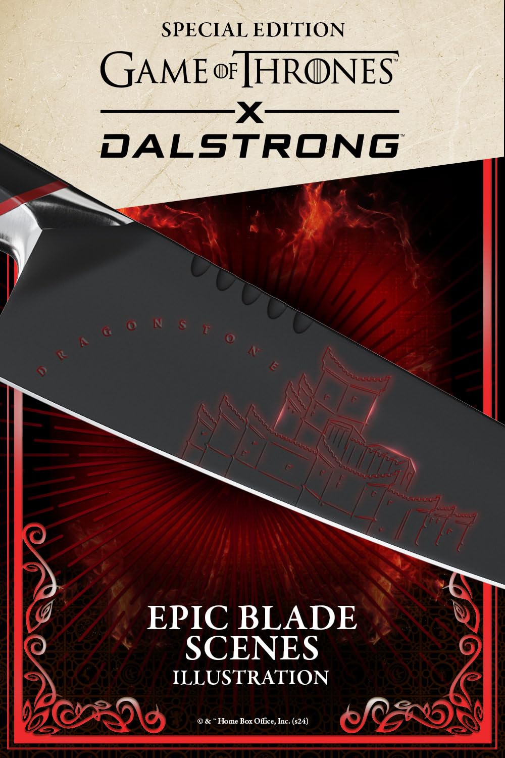 Dalstrong 8 Inch Chef Knife - Game of Thrones House Targaryen Edition - German Premium Steel - Professional G10 Handle - with Sheath