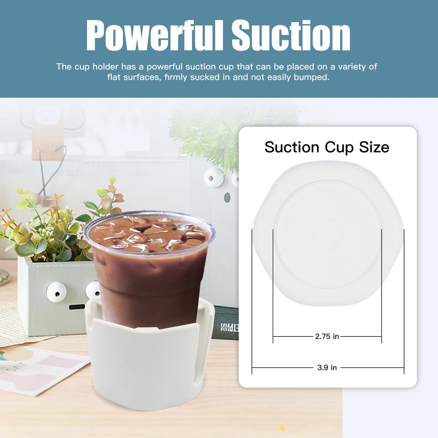 Heavyrain Suction Cup Holder with Removable Anti-Spill Design | Tip-Proof Drink Holder for Desk, Bedside, RV & Boat | Tacky Base & Walled Profile to Prevent Spilled Drinks White (HR0117-WH)
