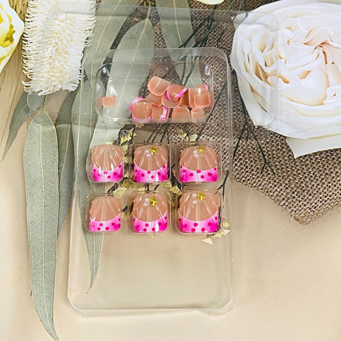 FIEONCIY Press on Toenails with Designs Acrylic Fake Nails for Toe Artificial False Nails with Charms Glue on Toe for Spring Summer Stick on Toenails for Women Girls(C1093)