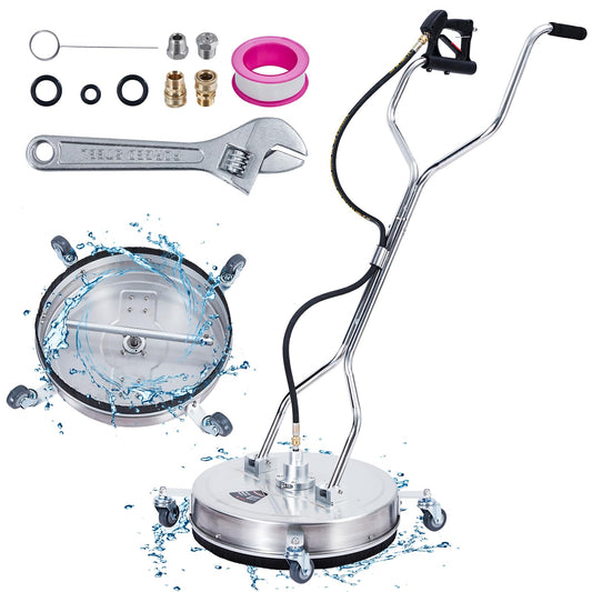 Pressure Washer Surface Cleaner w/Handles & Wheels, Stainless Steel Concrete Cleaner 4000 Max PSI, 3/8" Connector & 1/4" Adapter Power Washer Floor Attachment for Driveways, Sidewalks,Patios,Deck