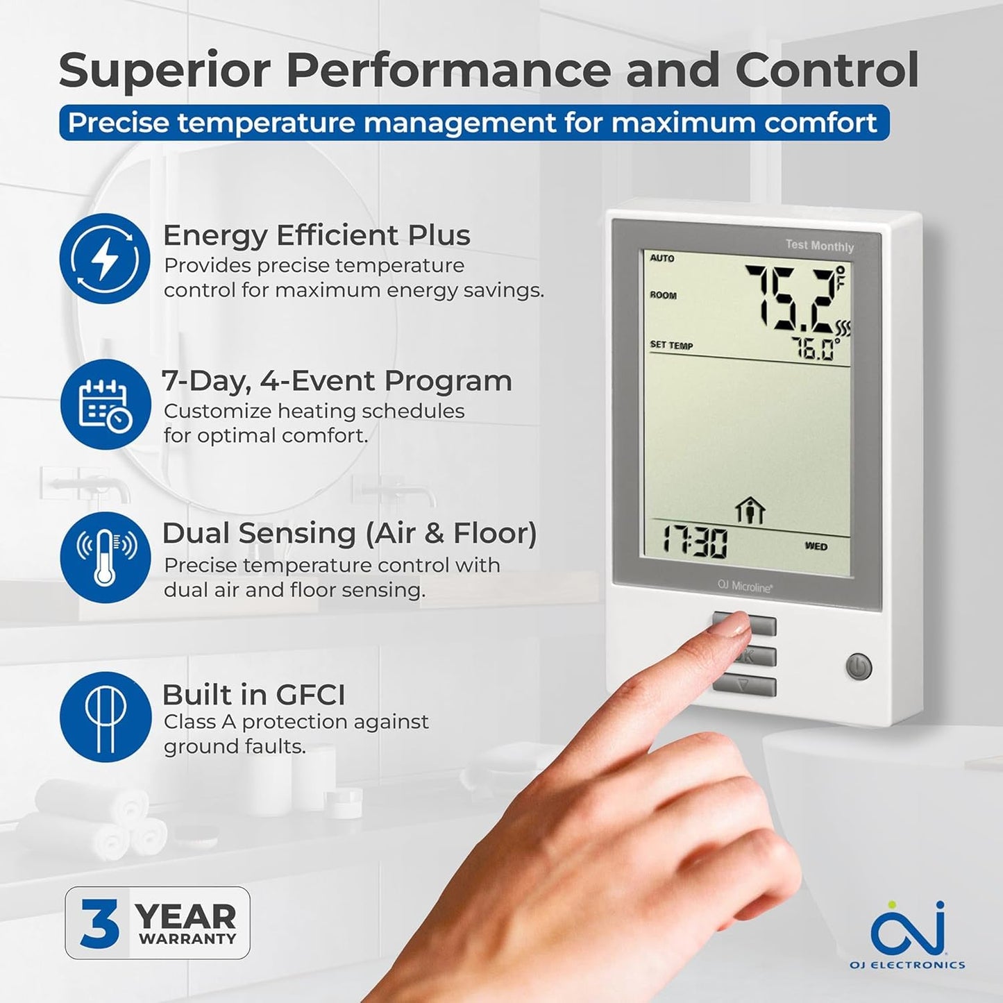 120 aqft 240V Heated Floor Mat System, Electric Radiant Floor Heating Mat w/Adhesive Backing, GFCI Thermostat, Temperature Sensor & Alarm—Ideal for Bathroom, Kitchen, Office, Bedroom