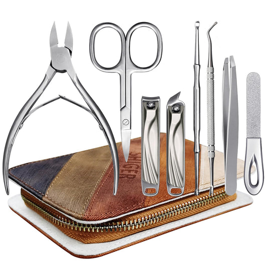 SGNEKOO 8-Piece Manicure Set, PU Leather Case, Professional Nail Clippers, File, Tweezers & Grooming Tools, for Home Use & Nail Salons