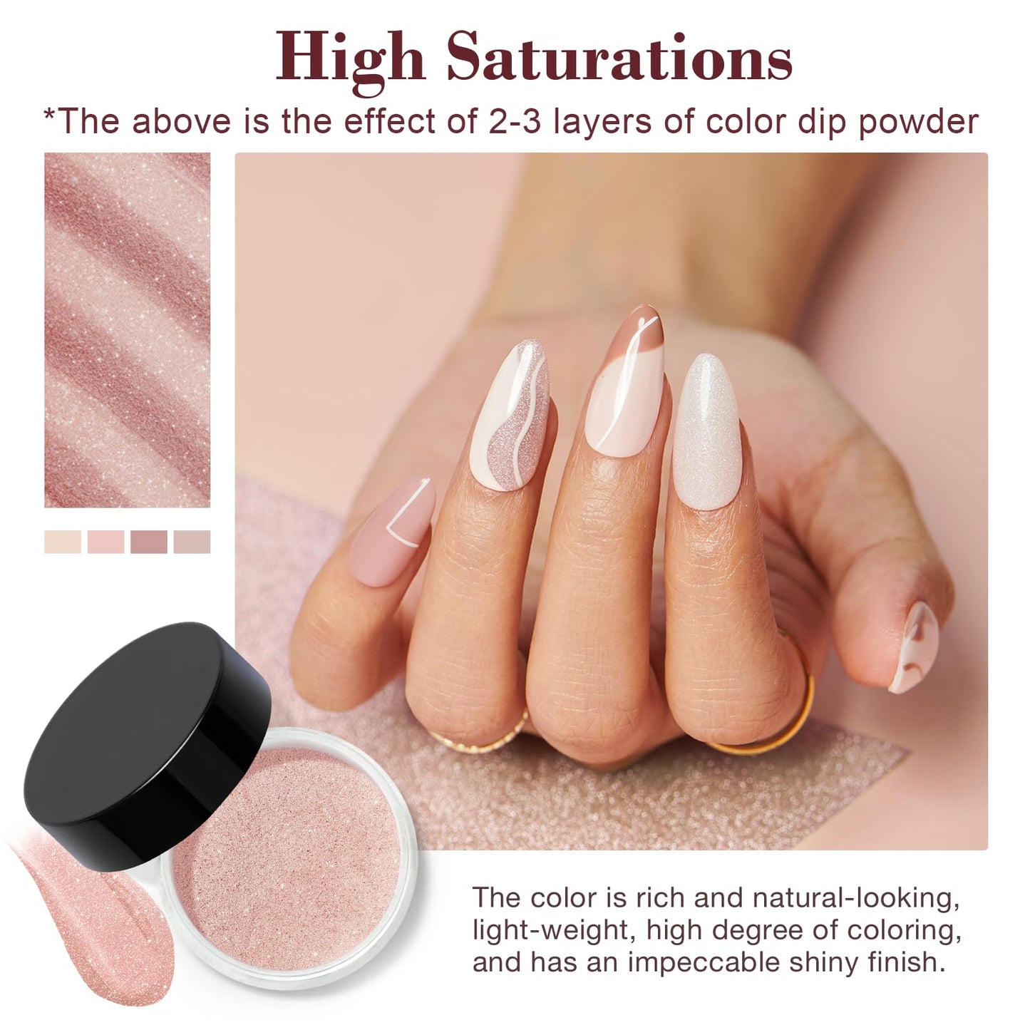 AZUREBEAUTY Dip Powder Nail Kit Starter, All Season Nude Skin Glitter 4 Colors Dipping Powder Liquid Set Recycling Tray with Base & Top Coat Activator for French Nail Art Manicure Salon DIY at Home.
