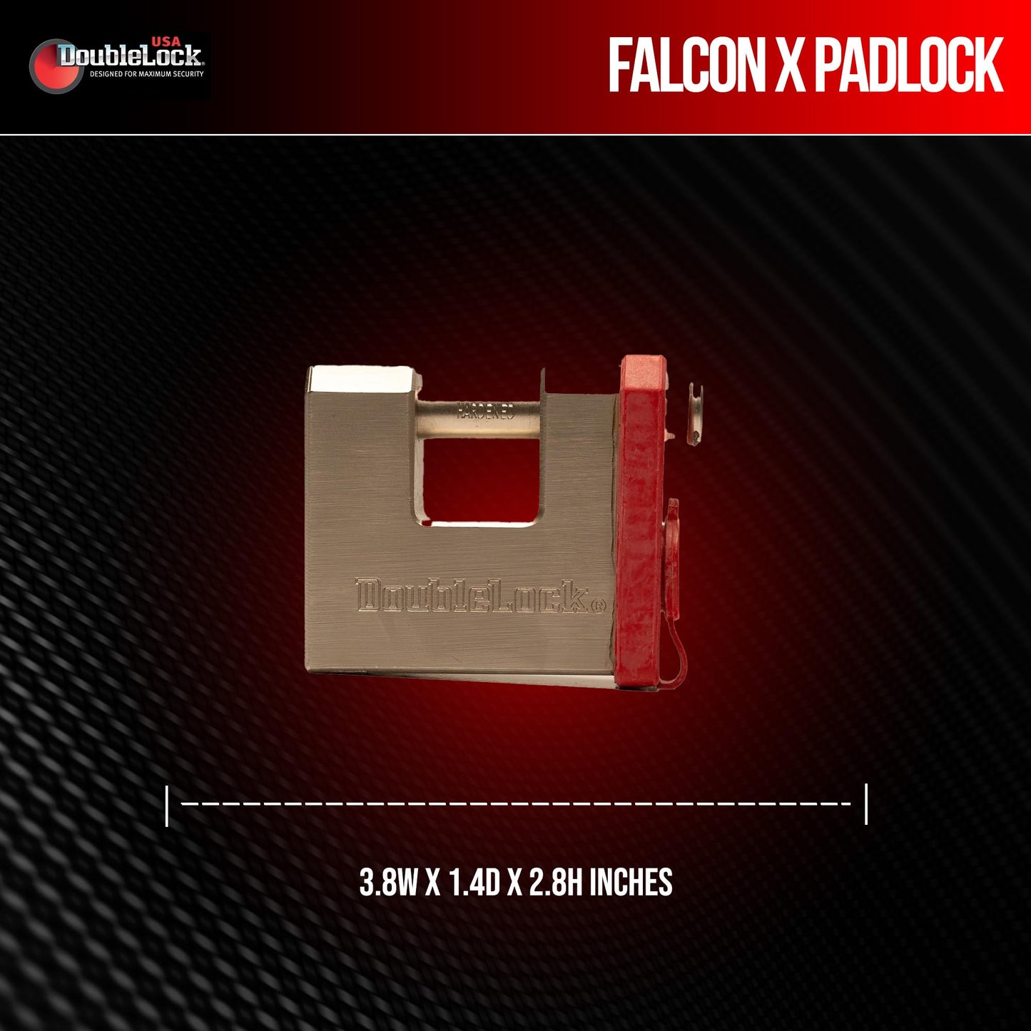 DoubleLock Falcon Brass & Steel - X Max Duty Padlock – Heavy Duty Dowel Lock 1/2in, 6 Pin Cylinder with 5 Laser-Cut Keys and Red Deterrent Cap – Weather Resistant for Containers, Gates & Trailers