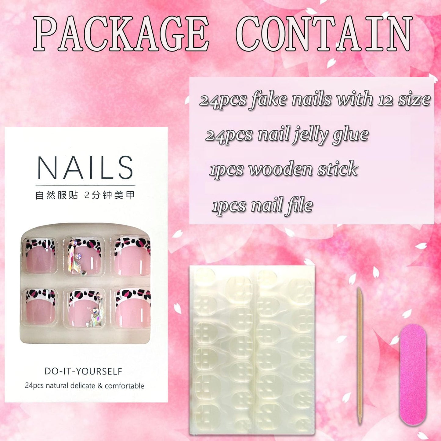 FIEONCIY Press on Toenails with Designs Acrylic Fake Nails for Toe Artificial False Nails with Charms Press on Toe Nails for Spring Summer Stick on Toenails for Women Girls(WSJ2506)