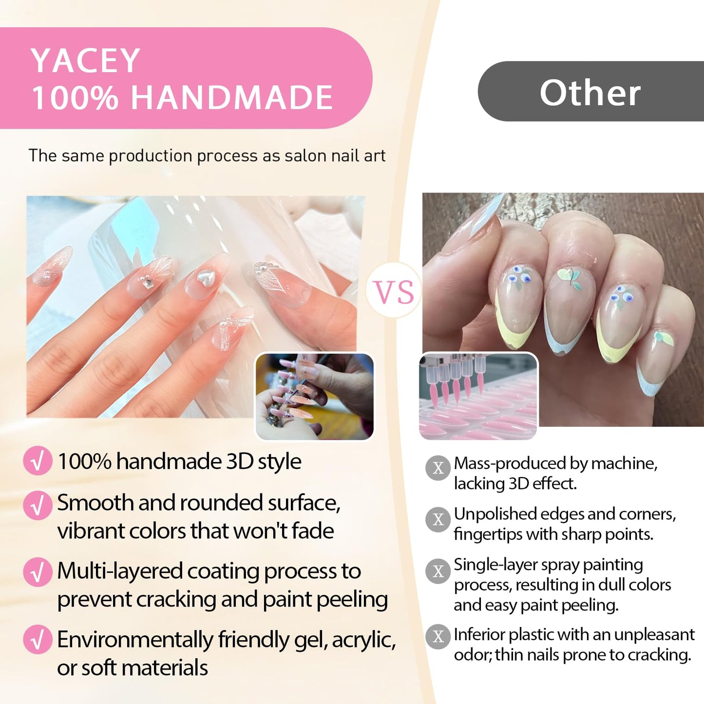 Yacey Halloween Handmade Press on Nails Long Coffin, Spider Web Design Reusable Muti-Gel False Nails Press Ons, French Thick Acrylic Fake Nails, Cute Ghost Glue on Nails for Women Girls (10 Pcs, M)