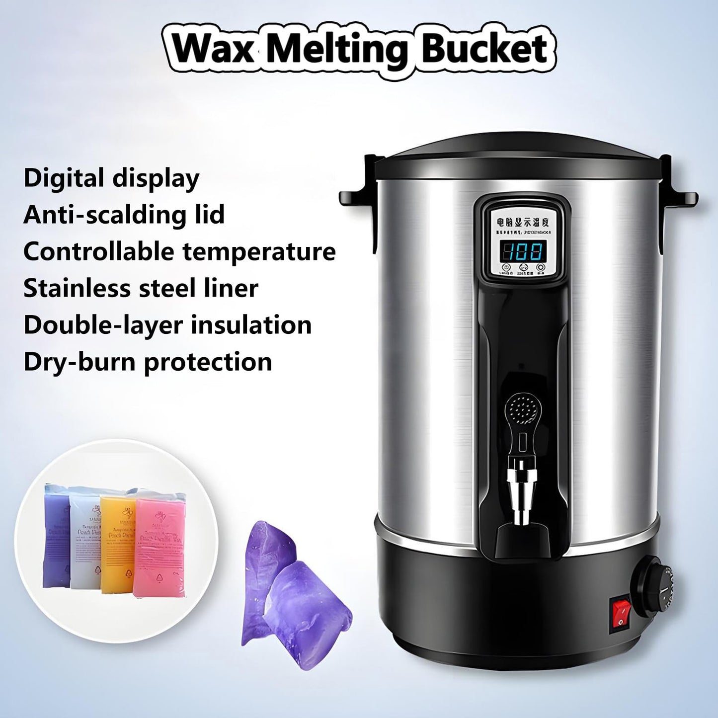 EpyGnom Wax Melting Machine for Candle Making Wax Melter Pot with Digital Thermometer 86℉-212℉ Temp Control Professional Electric Stainless Paraffin Wax Heater Soy Wax Melting Tank 8L