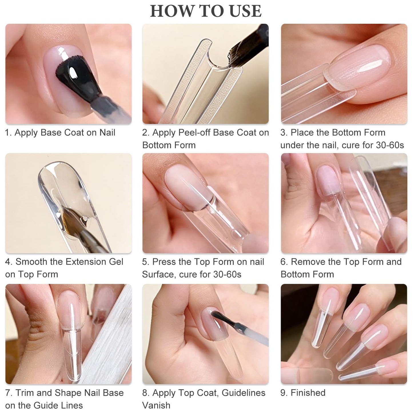 SUTOKAKA 280Pcs Sandwich Nail Dual Forms for Polygel Extension Builder Gel 140 Pairs Almond Round Top and Bottom Plastic Nail Molds for Beginners Professional at Home Salon