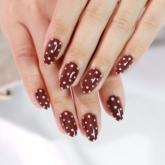 RPNZL Press On Nails - Berry | Red Polka Dot UV Finish Almond Nails, Salon Quality | 32 Nails, 16 Sizes Kit with Glue and Adhesive Tabs I Female Founded