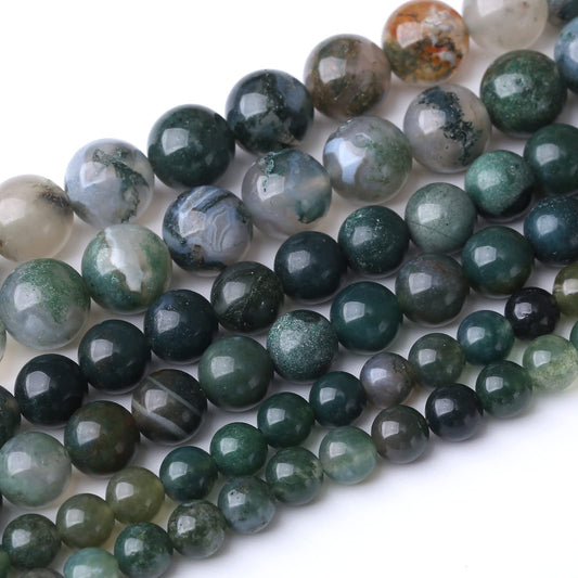 45PCS 8MM Natural Moss Agate Stone Beads Energy Healing Beads for DIY Jewelry Bracelet Necklace Making for Jewelry Making15Inch