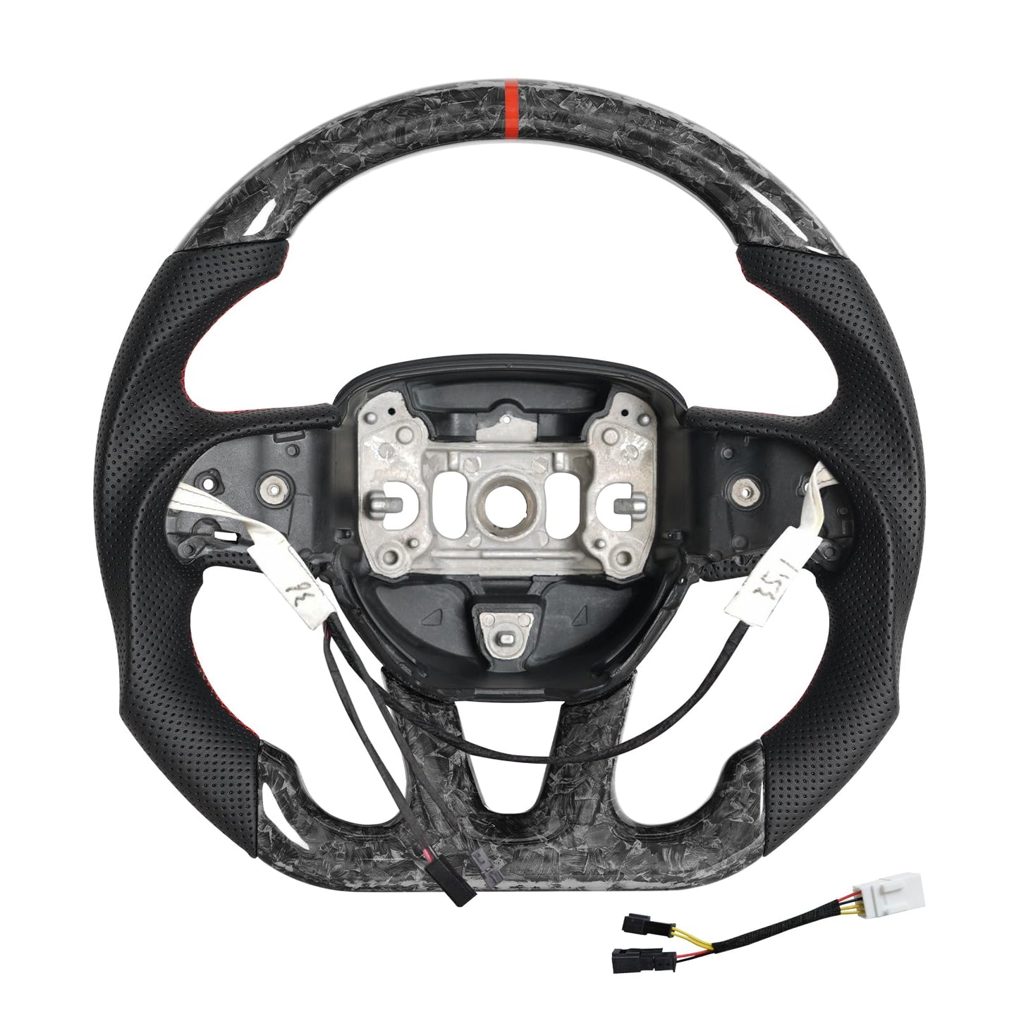 JIANGGAI D-shaped Flat-bottom Steering Wheel with Heated, Preforated Leather Grip Forged Carbon Fiber Steering Wheel Compatible with Dodge Challenger/Charger 2015-2024