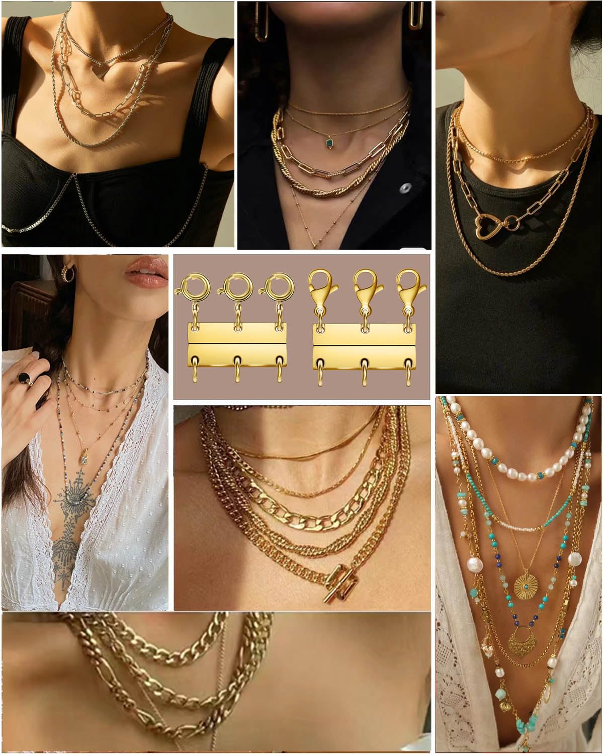 Layering Magnetic Necklace Clasps, Multiple Necklace Clasp,Necklace Clasps for Layered Look，Stainless Steel Chain Link Clasps for Necklaces and Bracelets, Silver, Gold (2silver 3silver A)