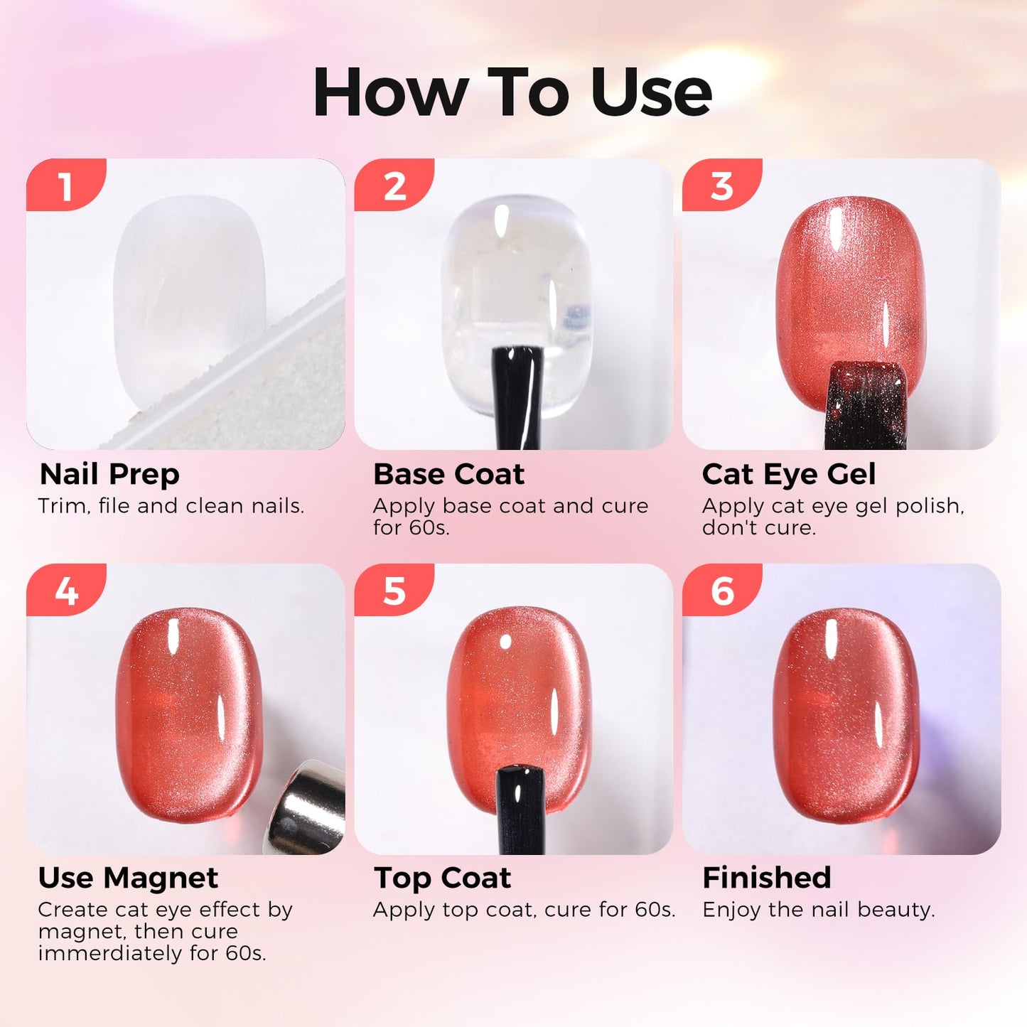GELLAKTIK 16 Color Cat Eye Gel Polish Set - Magnetic Nail Polish Kit with Strong Magnet & Brush, Holographic Shimmer Gel for DIY & Salon Manicure at Home