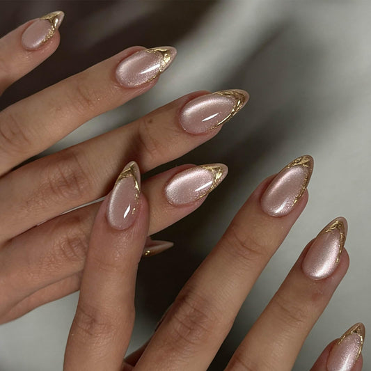 Hkanlre Almond Fake Nude Nails Tips Full Cover False Medium Nails Summer Flower Press on Nails for Women 24PCS