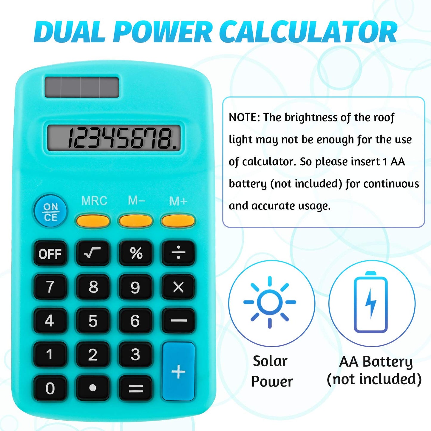 Weewooday 36 Pieces Small Basic Calculator 8 Digit Solar Battery Dual Power Mini Pocket Calculator for Kids Students Classroom Desktop Home Office, 6 Colors
