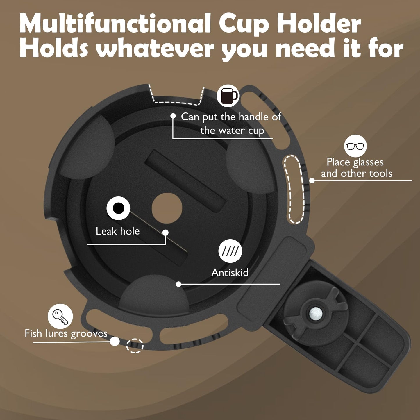 Desk Cup Holder with Headphone Hanger, Clip on Cup Holders for Desks with Spill-Proof Cup Design, Easy to Install, Enough to Hold 8-28OZ Coffee Cups, Water Bottles. (Black, Large)