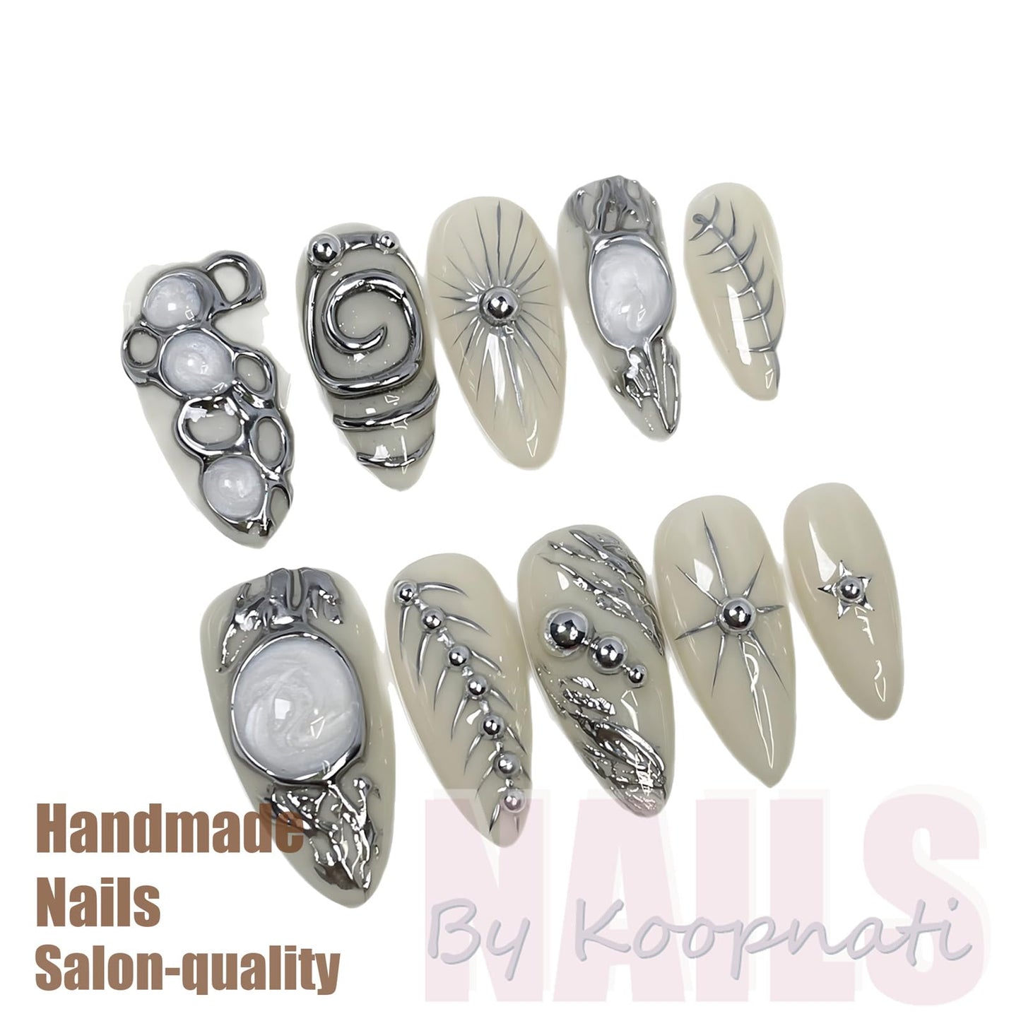 Handmade Press On Nails Almond Pink Homemade Press On Nails French Tip With 3D Design Fake Nail Art For Women M