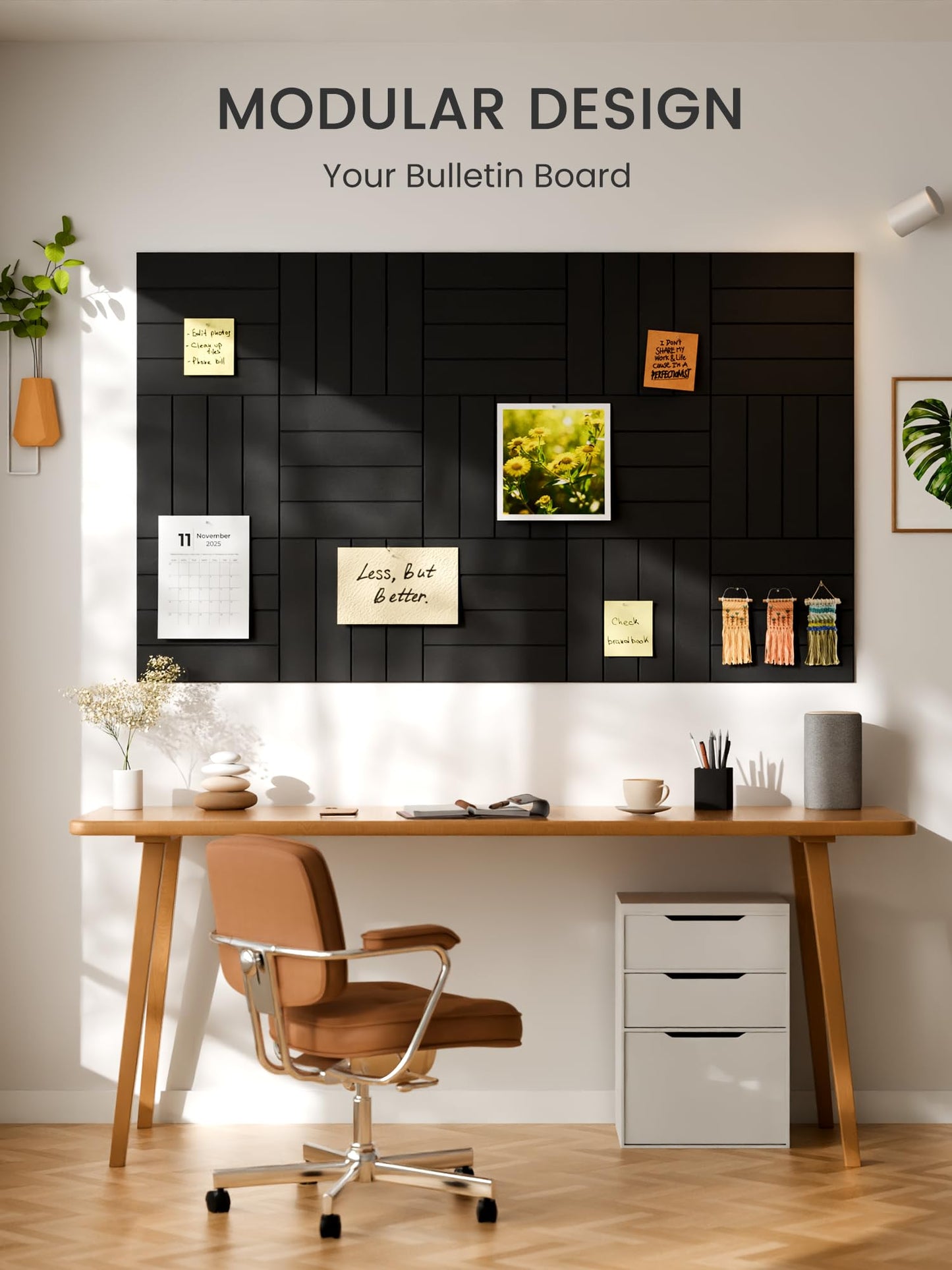Bumusty Large Cork Board Alternative-48 x 36" Felt Bulletin Board Tiles, with 30 Pushpins, 70 Adhesive Tabs, Bold-Stripe 12-Pack, Cork Boards for Office Push Pin Board Felt Board-Black