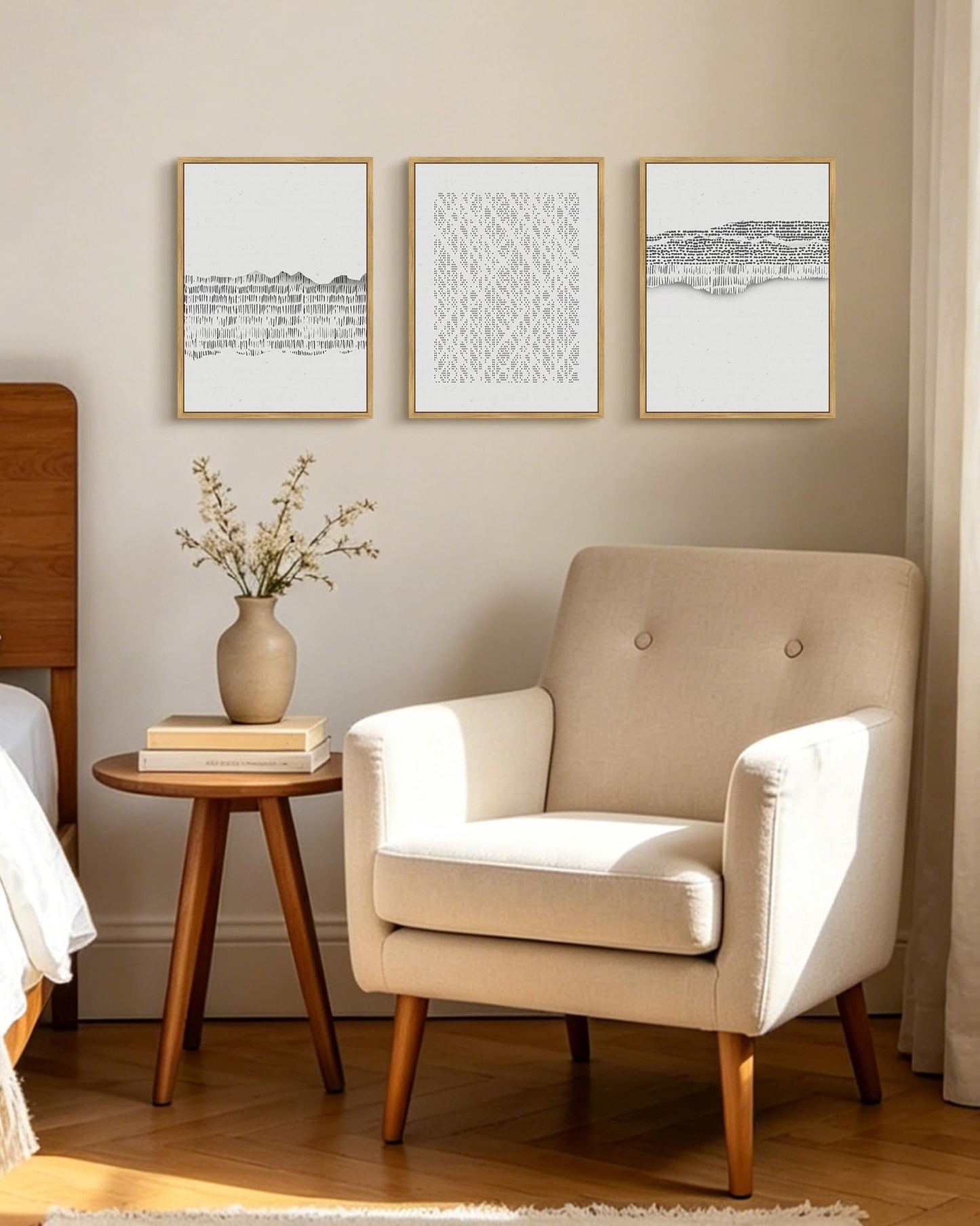 PHOPAGO Gray Abstract Framed Wall Art Mid Century Minimalist Wooden Pastel Boho Wall Decor Modern Neutral Farmhouse Rustic Art Decor - 11x14in Natural Framed