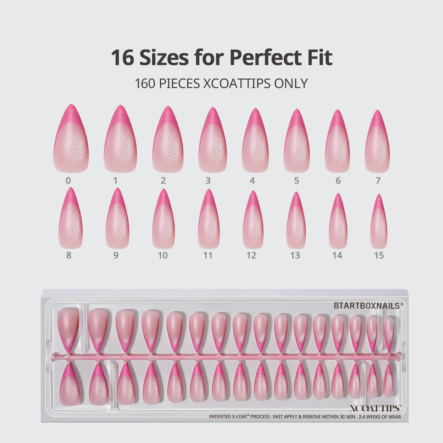 BTArtboxnails XCOATTIPS 5 Brighter Pastel French Tip Press on Nails - Long Stiletto, Cat Eye Base, 4-Week Wear, Easy-to-Apply, Soak Off, Salon Quality Value at Home, 16 Size - 160 Fake Nails