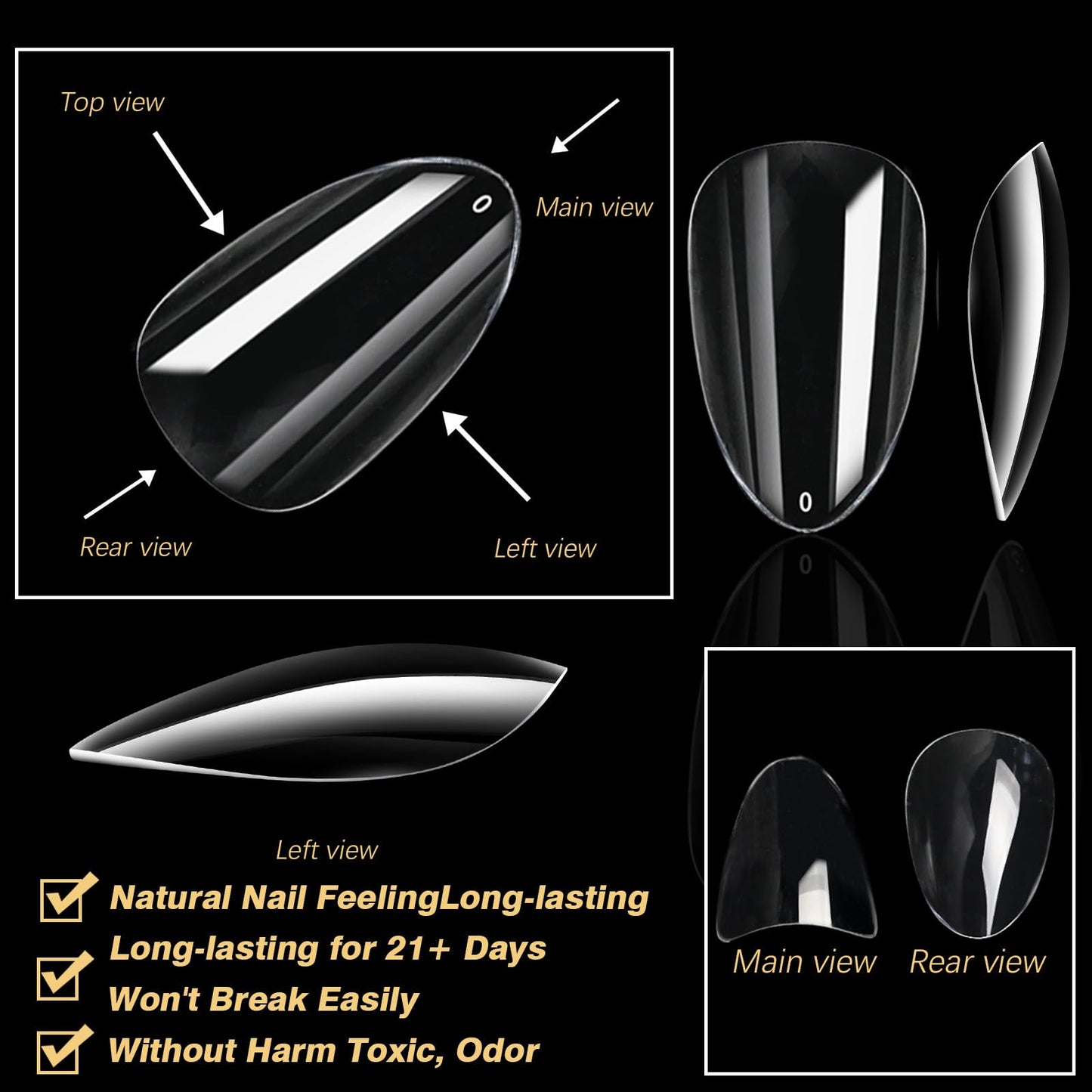 Cycullinyt 600pcs Sculpted Medium Almond Soft Gel Nail Tips, Professional False Nail Tips with Box - 14 Sizes Full Cover Clear Acrylic Press On Fake Nails for Extension Manicure Salon DIY at Home
