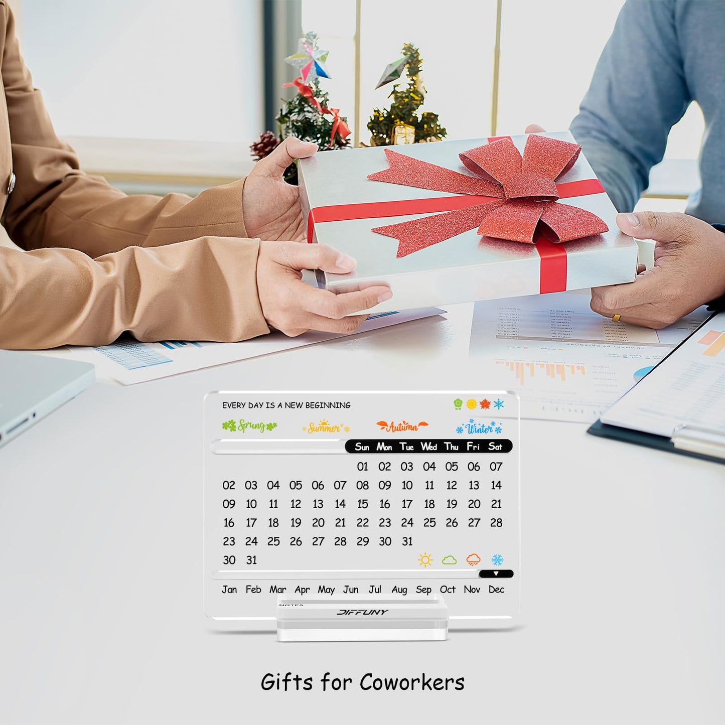 DIFFUNY Acrylic Perpetual Desk Calendar – Cute Modern Office Decor & Office Gifts for Coworkers, Women & Men